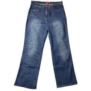 VTG Original Foxie Jeans Womens 16 Dark Wide Leg Red Contrast Stitch Denim NWT